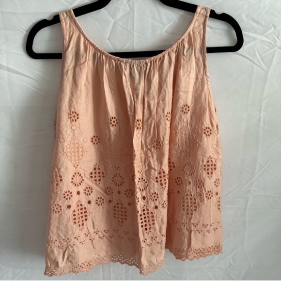 Anthropologie Vanessa Virginia Sadie Peach Coral Eyelet Sleeveless Top Size 0 - Picture 5 of 8